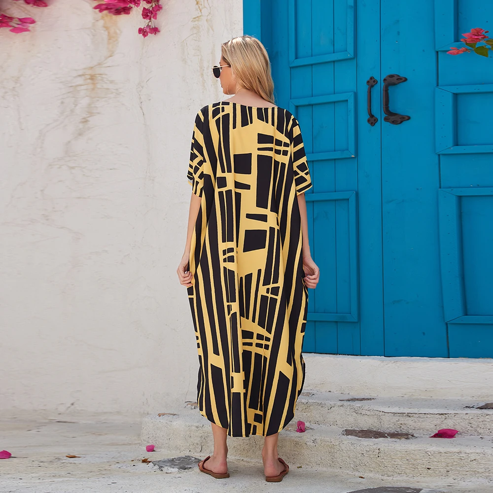 

Женское пляжное платье-накидка с этническим цифровым принтом, кафтан, защита от солнца, одежда для отпуска