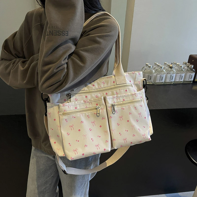 

Женская большая сумка-тоут, корейские повседневные сумки через плечо с несколькими карманами, модная сумка на плечо с вышивкой и бантом, сумки с верхней ручкой