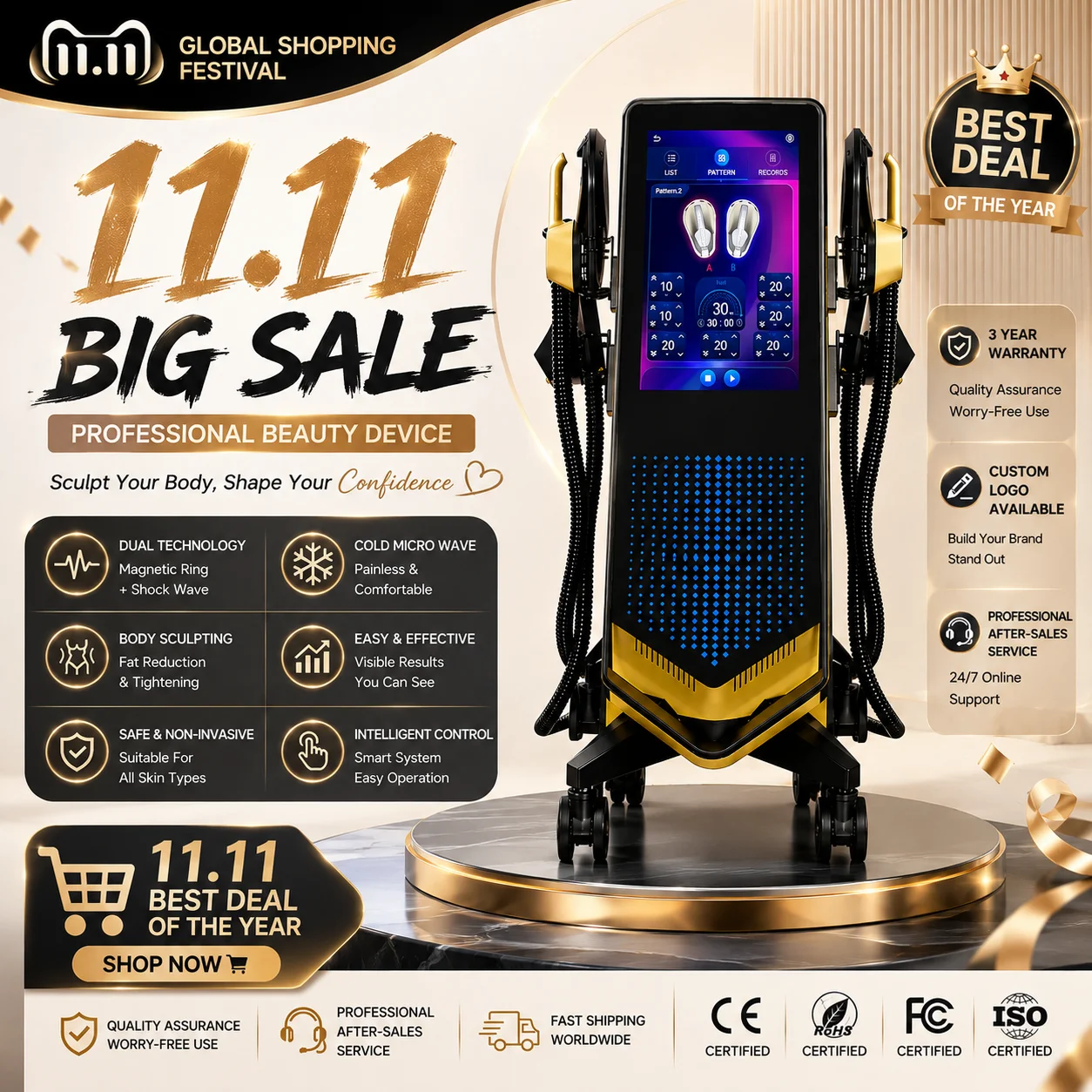 MYOslim 9500W EMS Body Sculpting Machine 20 Tesla 200HZ Muscle Stimulation For Muscle Development Fat Burning And Weight Loss