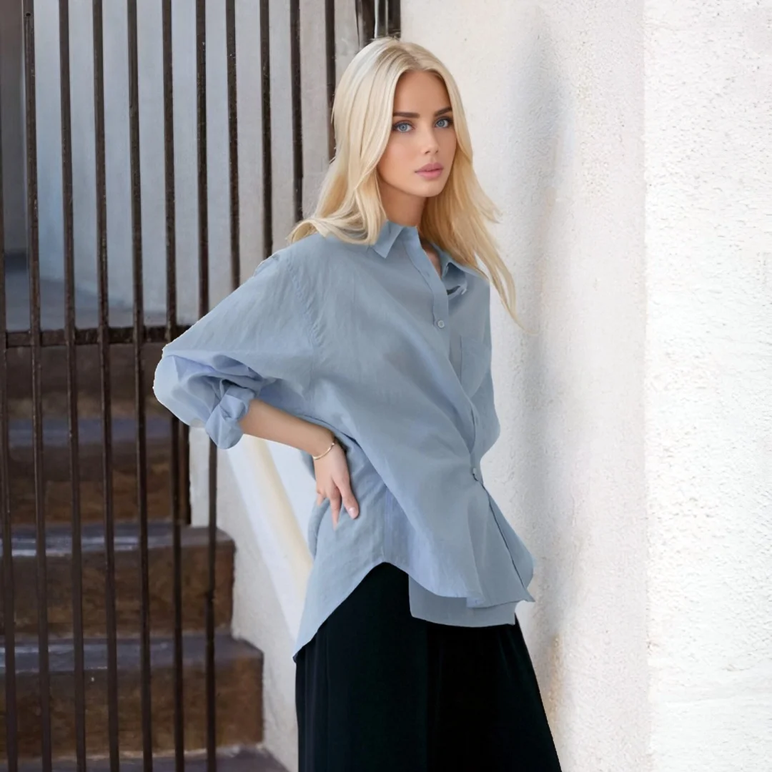 

Causal Cotton Linen Shirt Women Tops Lapel Loose Blue Shirts and Blouses Long Sleeve Button Up Shirt With Pocket Ladies Cardigan
