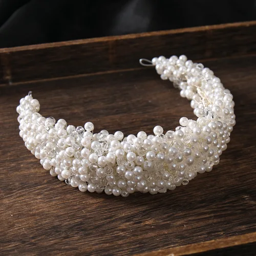 Imagen 2 del producto Tiaras de lujo para novia y mujer, accesorios para el cabello de boda hechos a mano, diademas de cristal con perlas completas