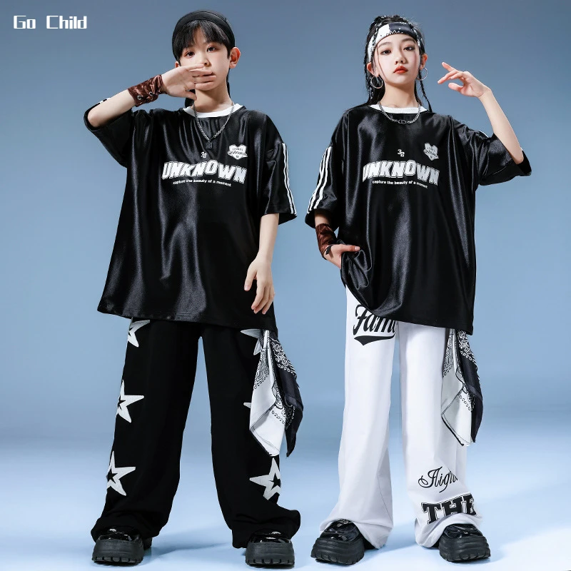 Boys Hip Hop Silver T-shirt Street Dance Joggers Pants Girls Sequin Top Child Shiny Streetwear Clothes Sets Kids Jazz Costumes