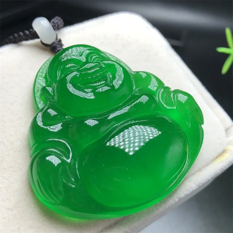 Full Green Jade Buddha Statue Ice-like Feitsui Buddhle Sculpture Male Jade Pendant Female Myanmar Mine Timber Jade Emperor Green