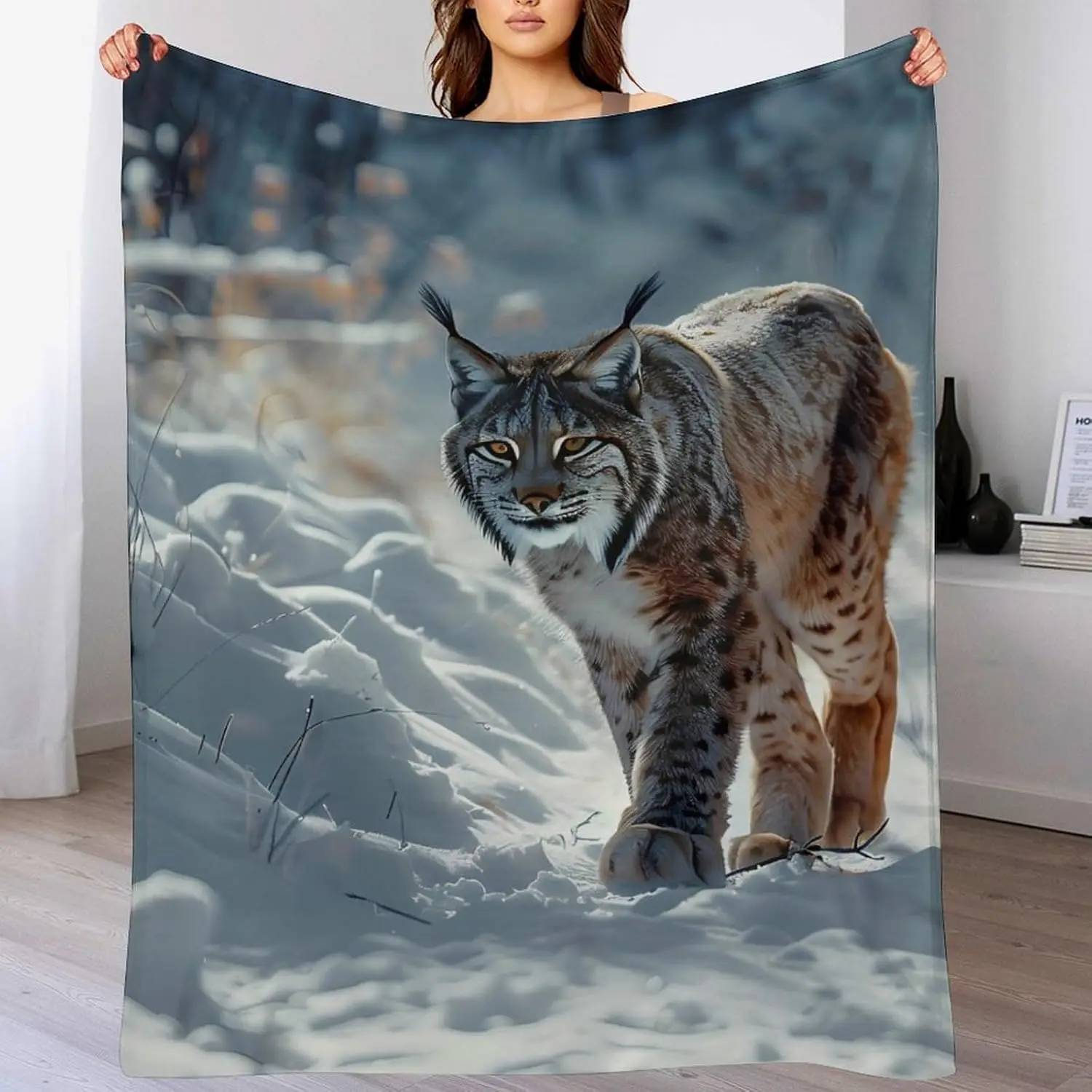 Wild Canada Lynx Big Cat Animal Throw Blanket Soft Flannel Blanket Decorative Bed Blankets for Sofa Room Couch