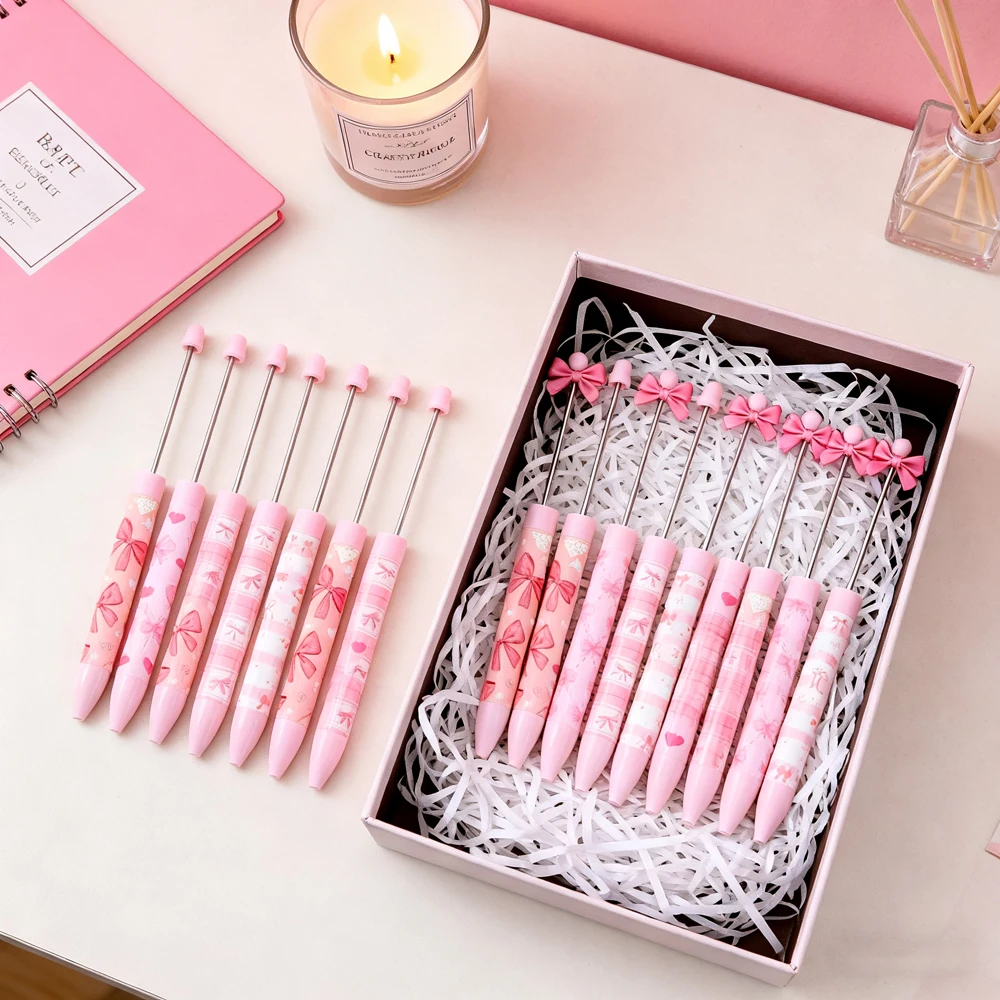 20 pezzi di simpatico motivo bowknot rosa |   Penna a sfera con decorazioni per perline fai-da-te per la scuola, l'ufficio e progetti creativi