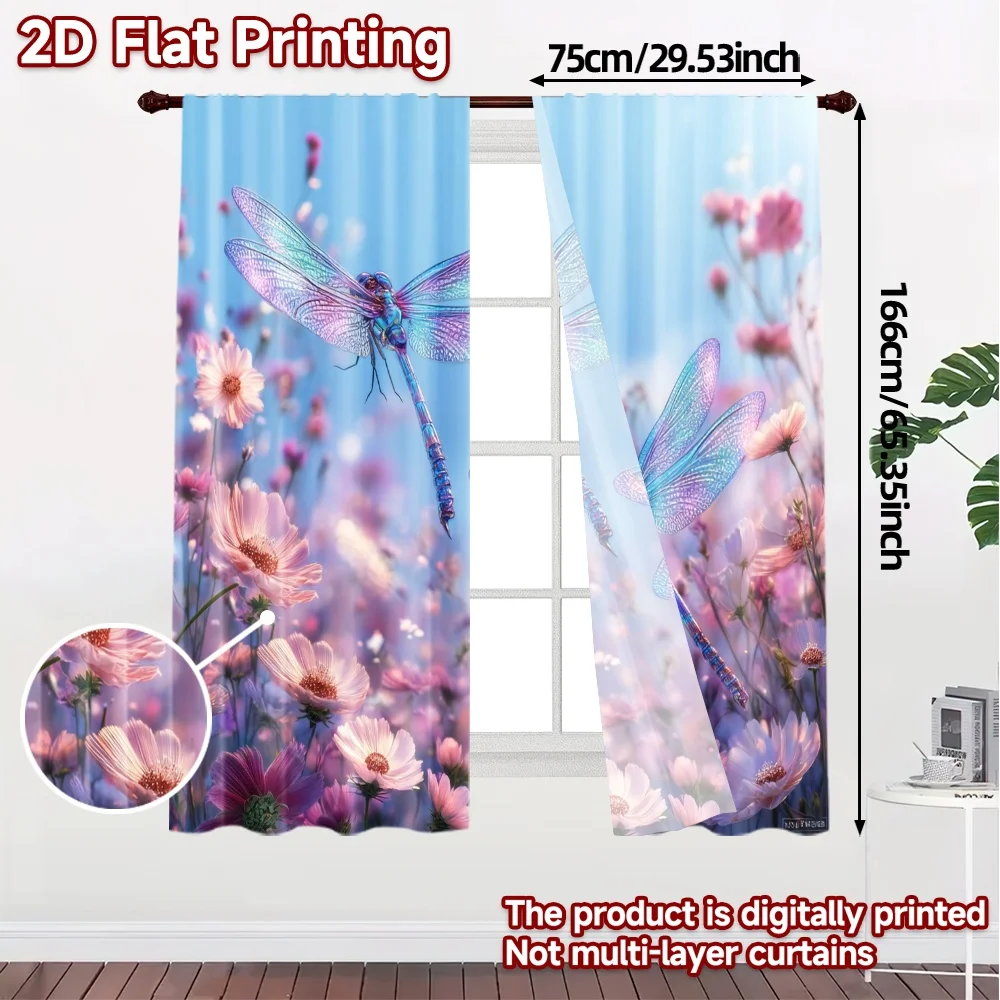 2pcs, 2D FLAT PRINTING Curtains (Without Rod) Dragonfly Ballet Modern Light Filtering Curtains Prints Light Filtering Curtains
