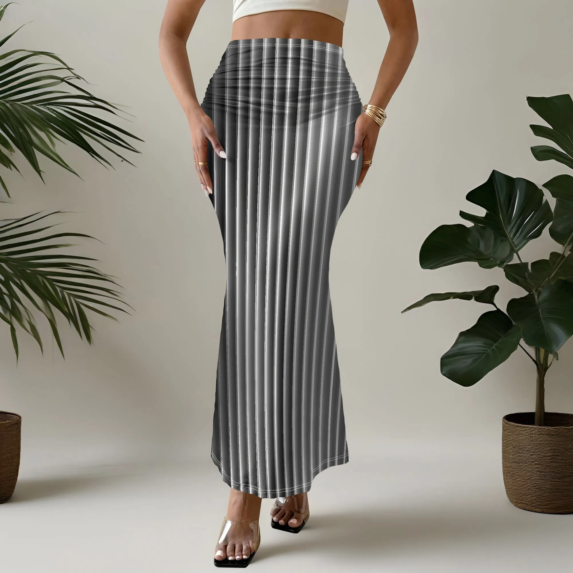 Mermaid Skirt, Printed Maxi Skirt, Pleated Long Skirt, High Waist Skirt, Summer Beach Vacation Wear, S-3XL