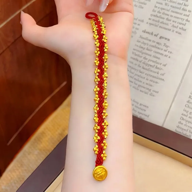 Hand-woven Bracelet Flash Golden Disco Dancing Bead Lace Wavy Red Rope String Women Lovers' Best Friendship Bracelet Accessories