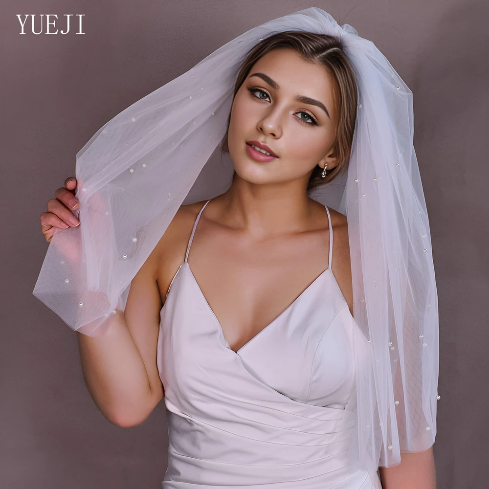 YUEJI-Voile de perles doux pour double patients, court, blanc ivoire, accessoire de mariage, épaules, extérieur, YJ07 avec peigne