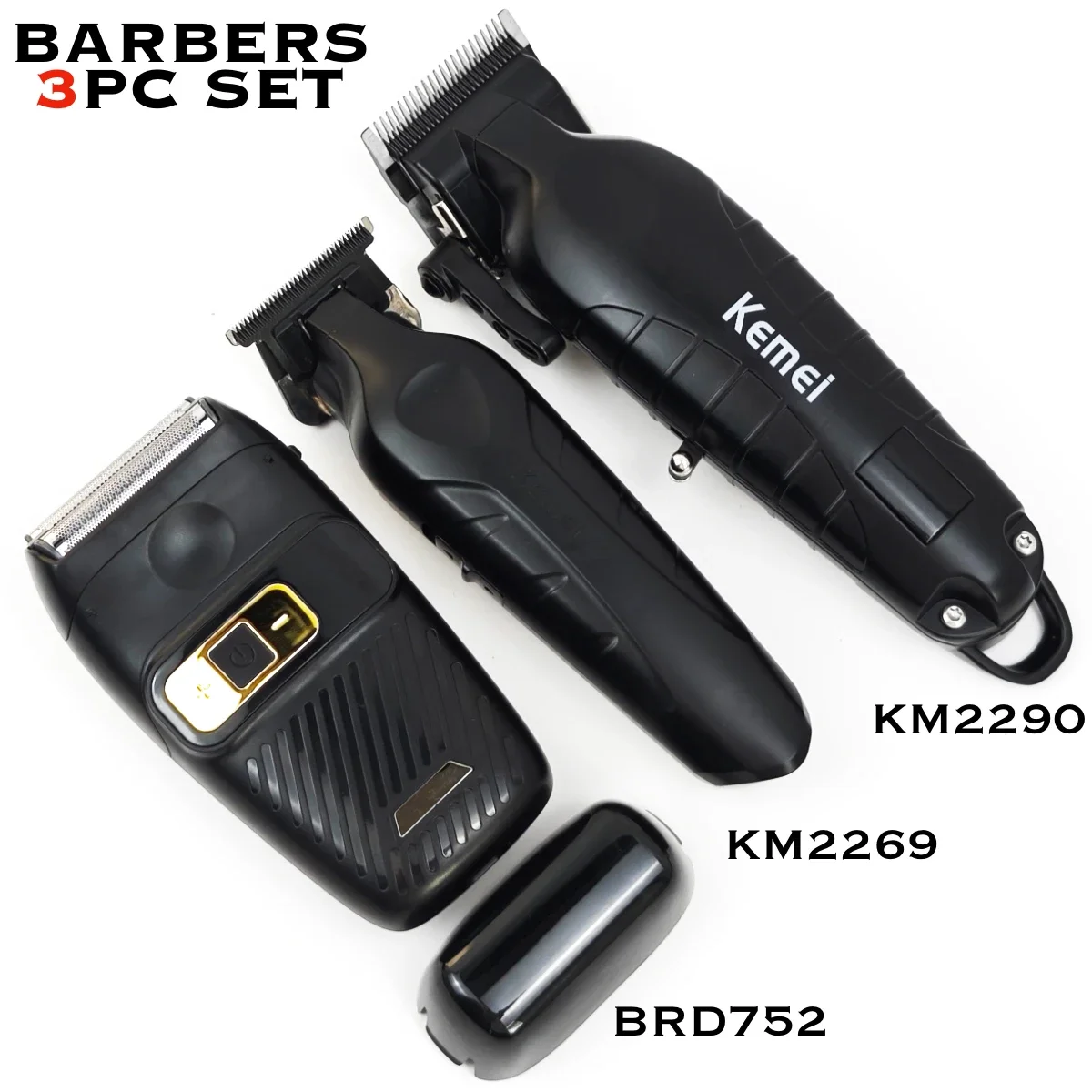 

Professional Electric Hair Clipper 3pc Set KM2290 KM2269 BRD752 Trimmer for Man Three Net Reciprocating Shaver Kemei Barber Shop