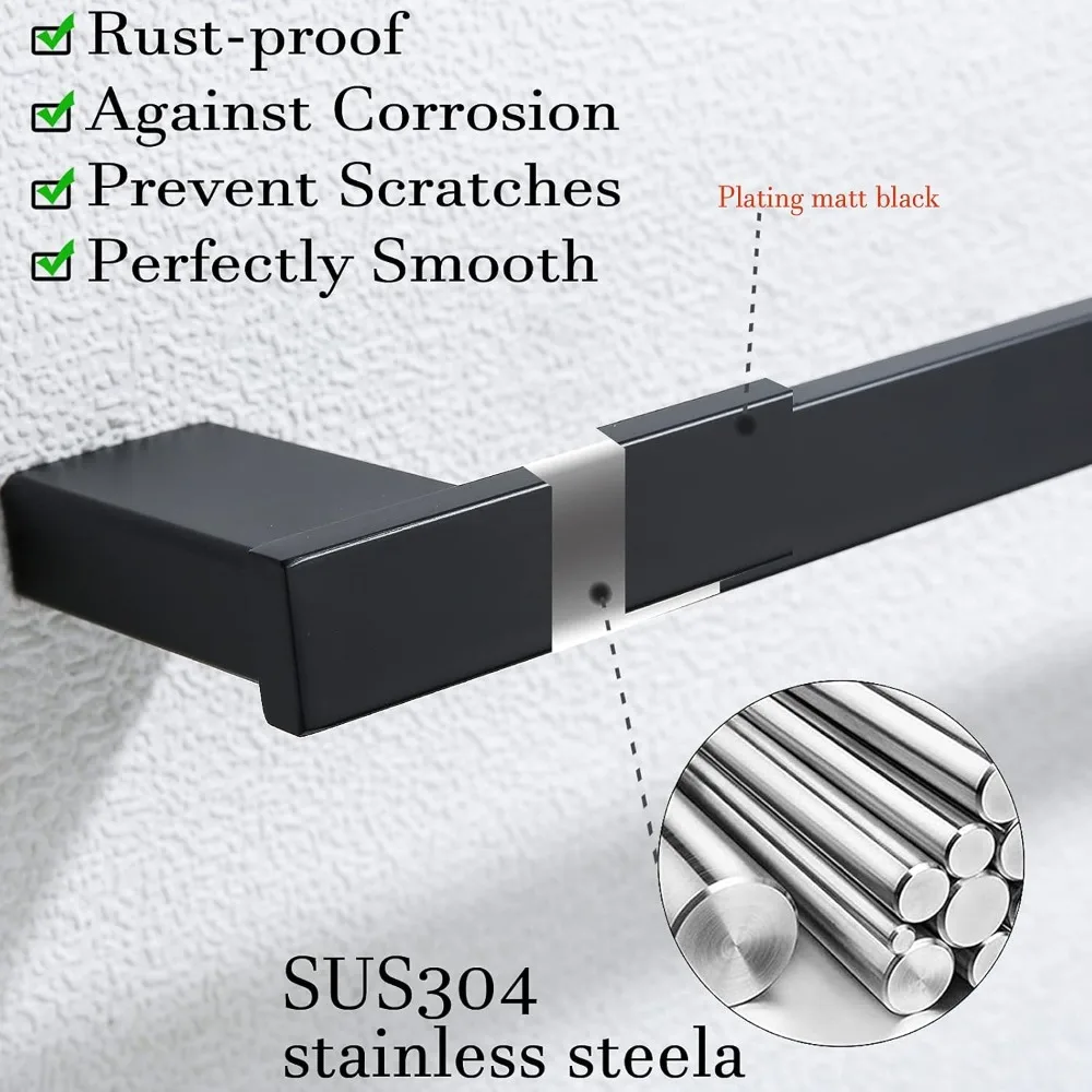 ชุดอุปกรณ์ห้องน้ำสีดำด้านทันสมัย: ราวแขวนผ้าเช็ดตัว 18 นิ้ว, ที่ใส่กระดาษชำระ, ตะขอแขวน 2 อัน เพื่อการตกแต่งที่มีสไตล์