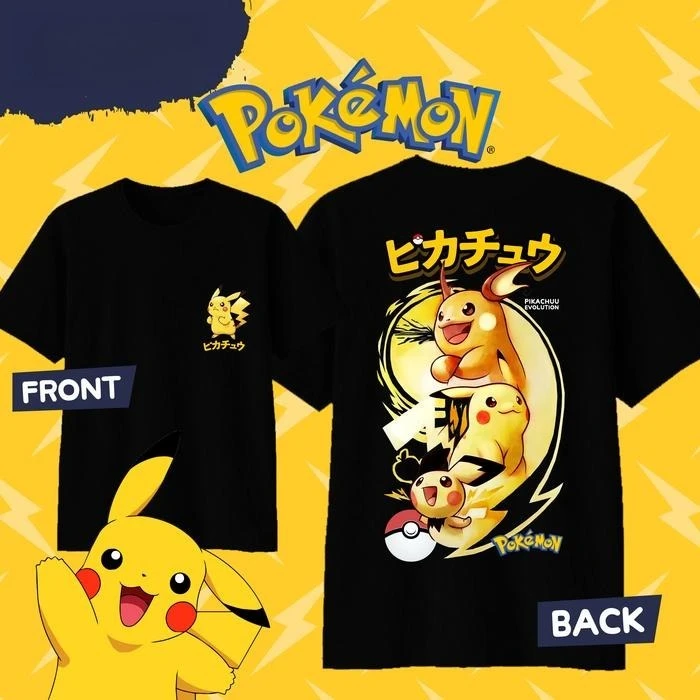 Лето 2022, футболка с принтом «Покемон», аниме KAOS PIKACHU EVOLUTION, 100% чистый хлопок, мужская свободная повседневная универсальная футболка с короткими рукавами