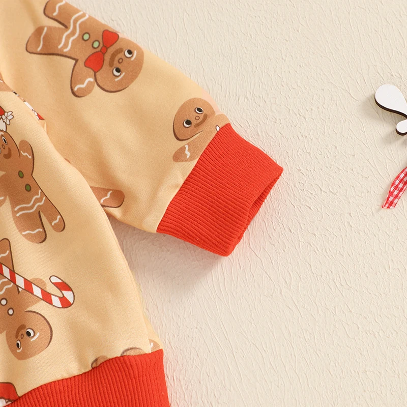 Baby Pants Set Gingerbread Man Print Long Sleeve Crew Neck Sweatshirt with Sweatpants Christmas Outfit for Girls Boys