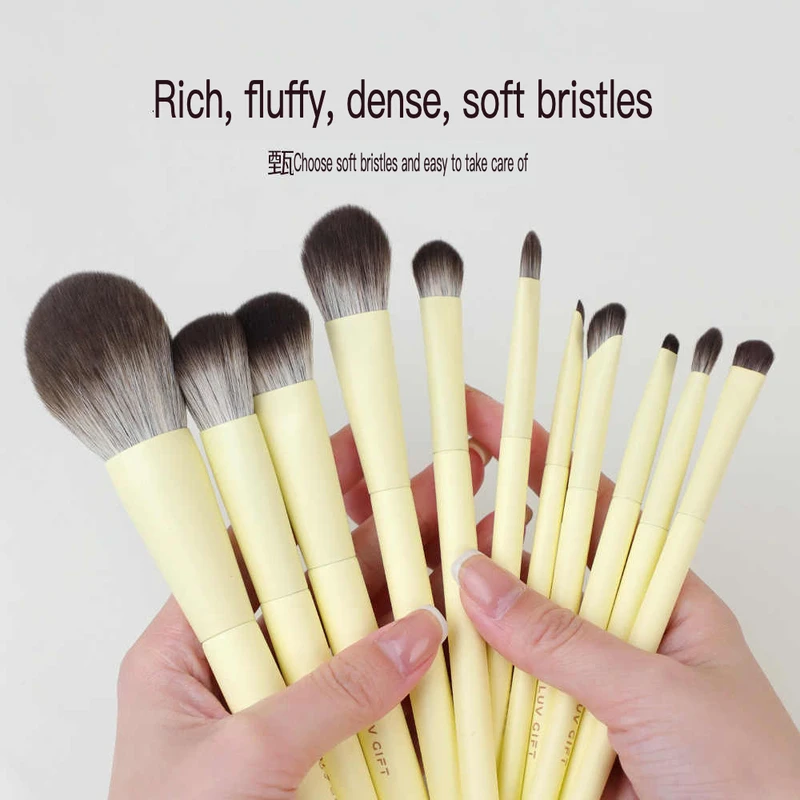 Aiwujiwu Milk Yellow Bag Makeup Brush Set For Eye Eyeshadow, Nose Shadow Concealer Powder, And High-gloss Makeup Brush