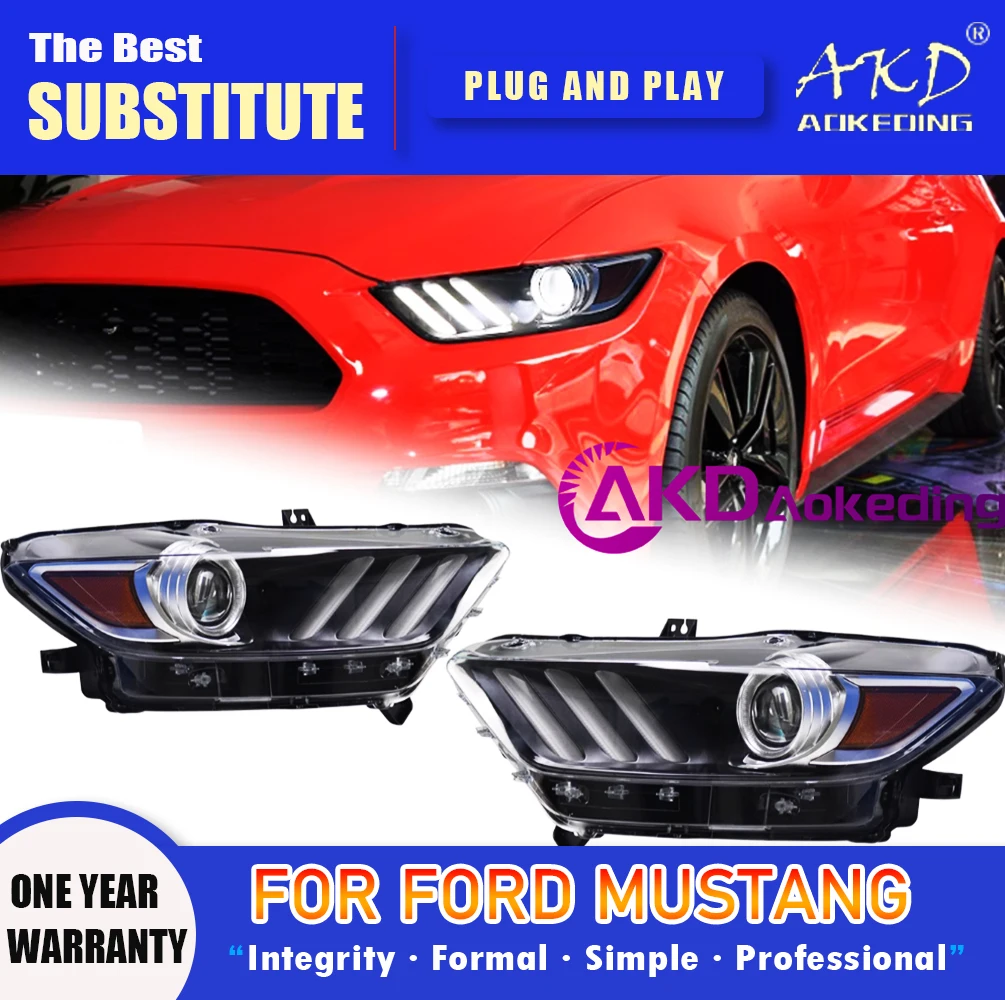 AKD Head Lamp for Ford Mustang LED Headlight 2015-2017 Headlights Mustang DRL Turn Signal High Beam Angel Eye Projector Lens