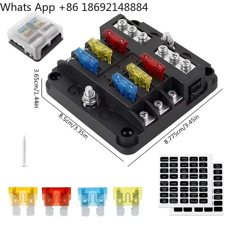 Automotive 6-way fuse box Insert type with negative electrode Multiway fuse box LED indicator light Boat car accessories