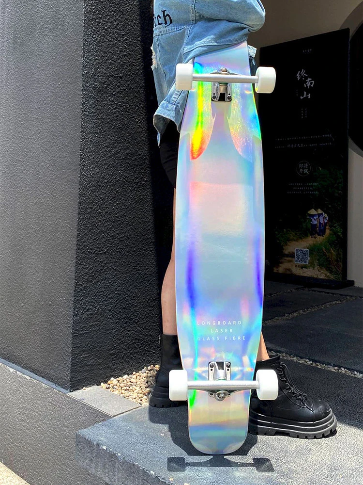 Longboard Laser Pattern Fiberglass Professional Skateboard Light Thin Flexible Dancing Board Freestyle Beginner Skateboard for M