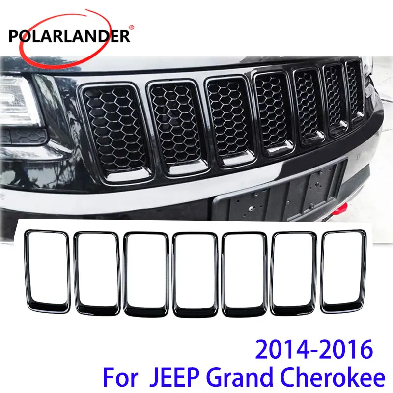 Grill Ring Black/Sliver 7 PCS Front Grille Trim Kit Inserts Cover for J-eep G-rand C-herokee 2014-2016