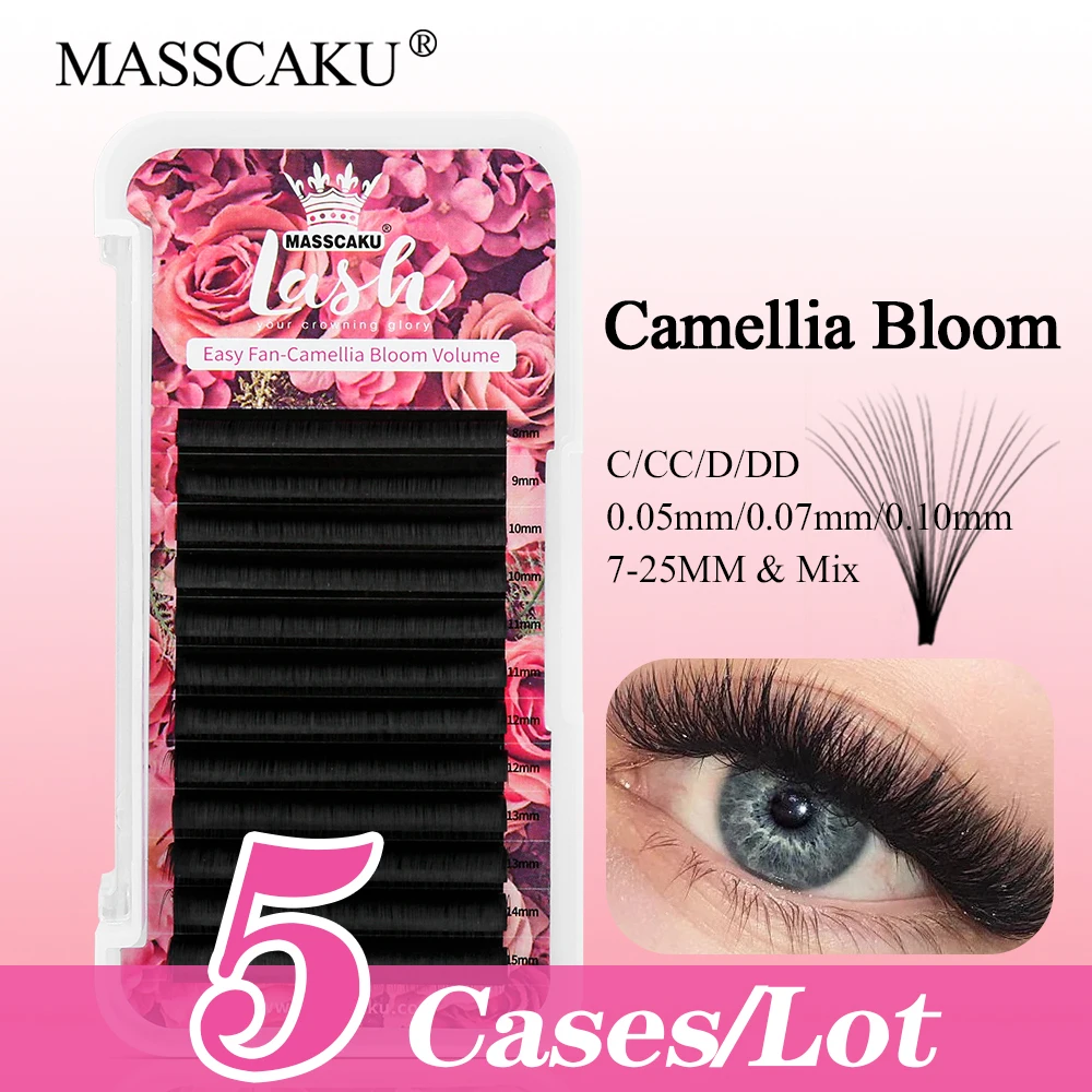 5 cases/lot High Quality 8-20mm Auto Flowering Eyelashes 0.05/0.07/0.10mm Wispy Fluffy Faux Mink Fast Blooming Lash Supplies