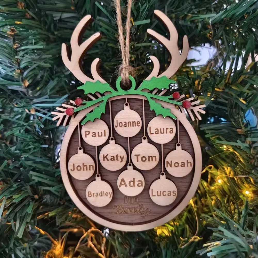 Personalized Name Christmas Wooden Pendants Xmas Tree Hanging Ornaments DIY Wood Crafts For Home Party New Year Decorations