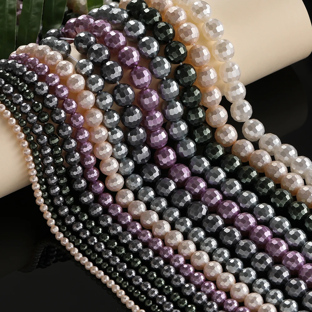 1Strand 4/6/8/10/12mm Glass Artificial Pearl Faceted Round Spacer Loose Beads for DIY Bracelet Necklace Jewelry Making Findings
