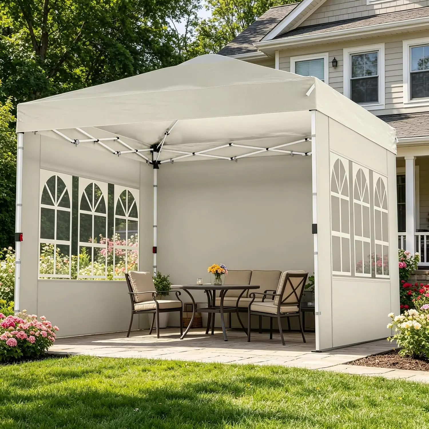 10x10 Pop Up Canopy Clearance, 1-Person Setup Instant Outdoor Canopy Tent with 3 Side Walls, Portable Beach Canopys, Customized