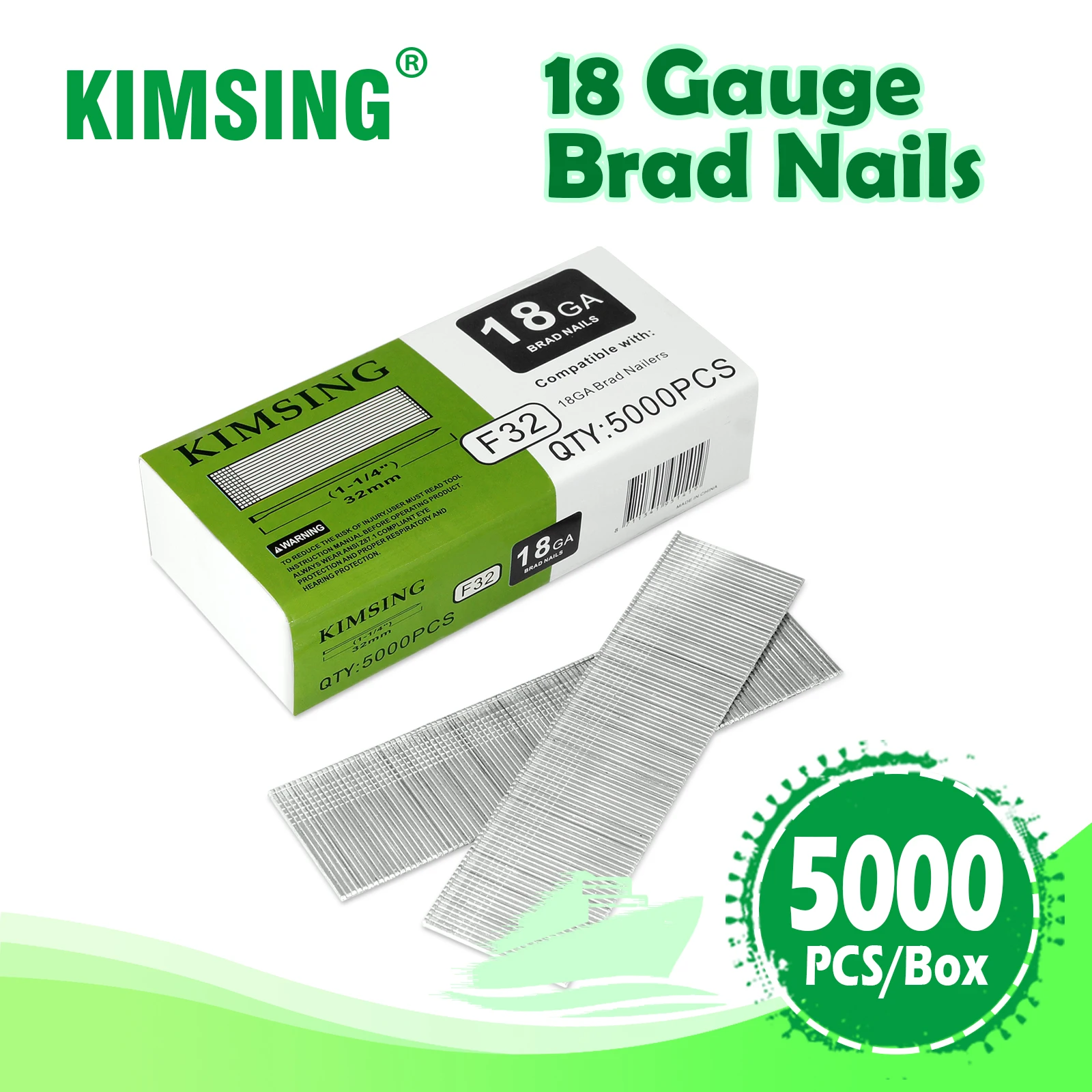 

KIMSING 18 Gauge F12 12mm Leg Length Galvanized Brad Nails for Pneumatic Finish Nailer, 5000 PCS/Box, for Woodworking, Windows