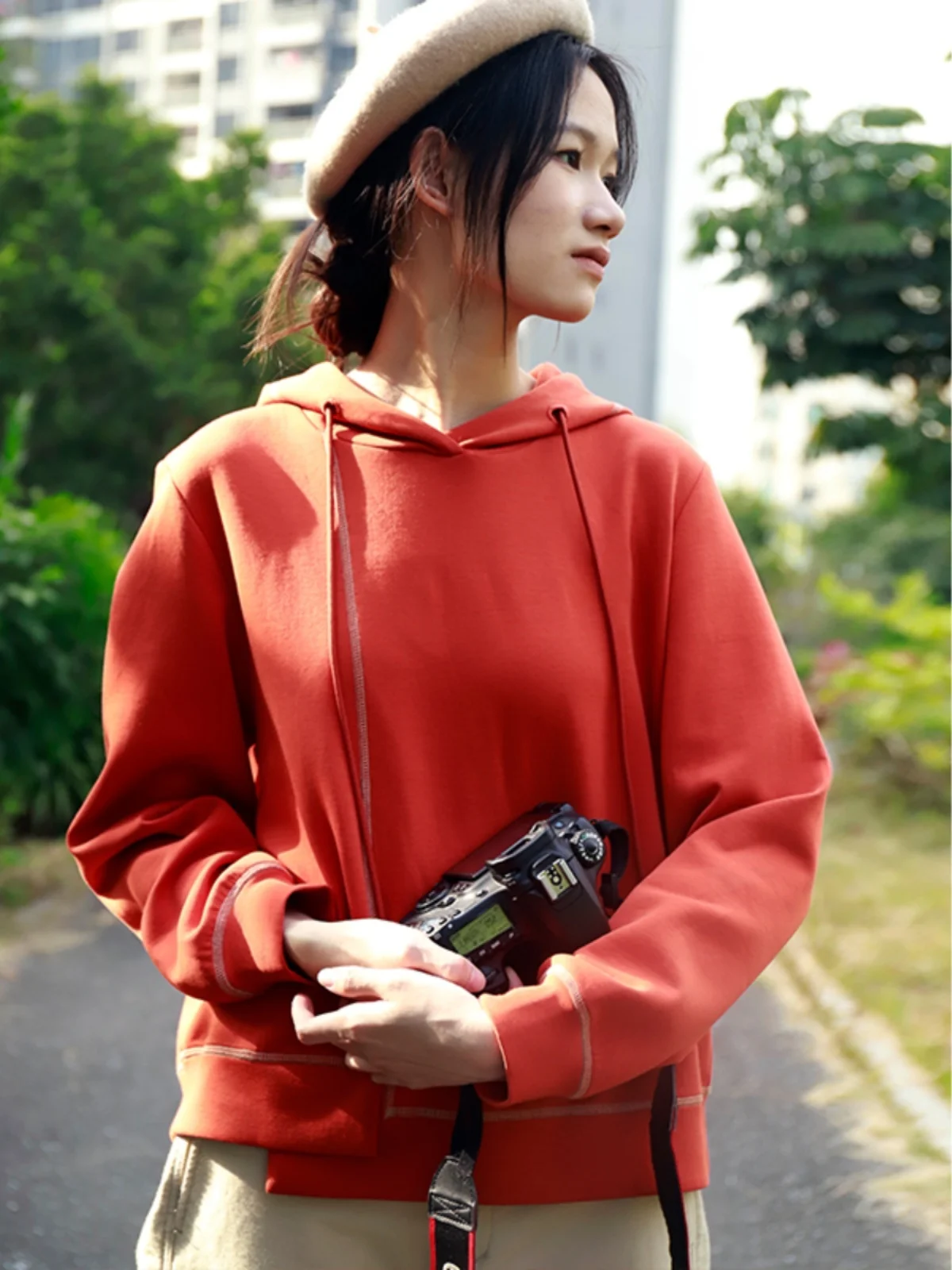 

Новая весенняя свободная толстовка с капюшоном, повседневная базовая женская кофта, удобная, дышащая, из хлопка, с длинным рукавом