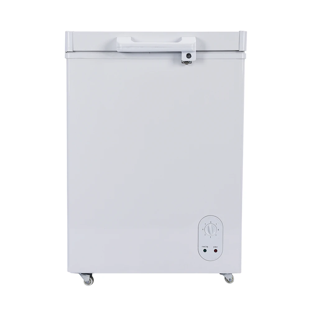 108L DC 12/24V Solar Chest Freezer Single Door Off-Grid Freezer for Home Commercial Use with LED Light Inner Glass Door Basket