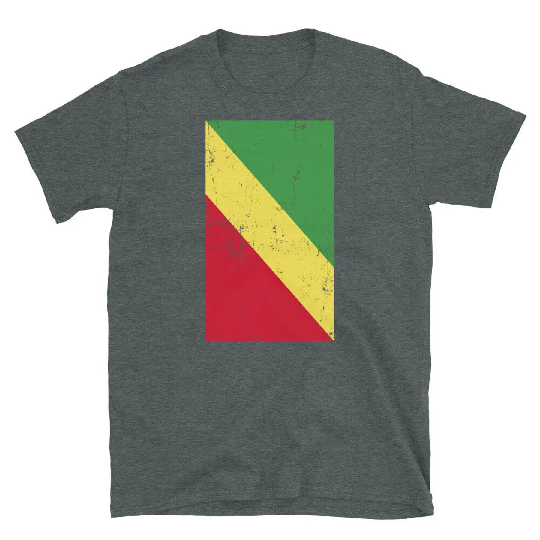 Camiseta unisex de manga corta con bandera desgastada de la República del Congo Brazzaville