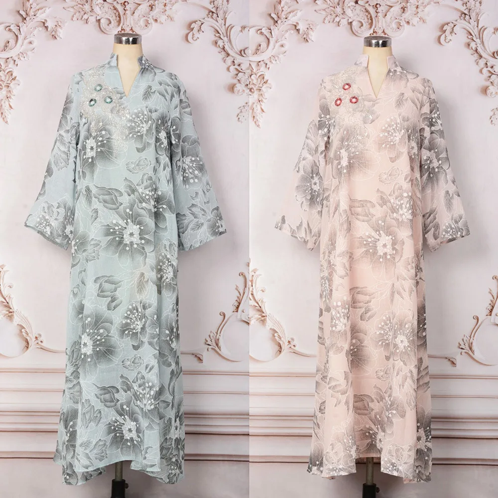 

Eid Dresses Party Abaya Women Muslim Kaftan Print Vestidos Jalabiya Beading Ramadan Morocco Dubai Islam Arab Long Robe Abayas