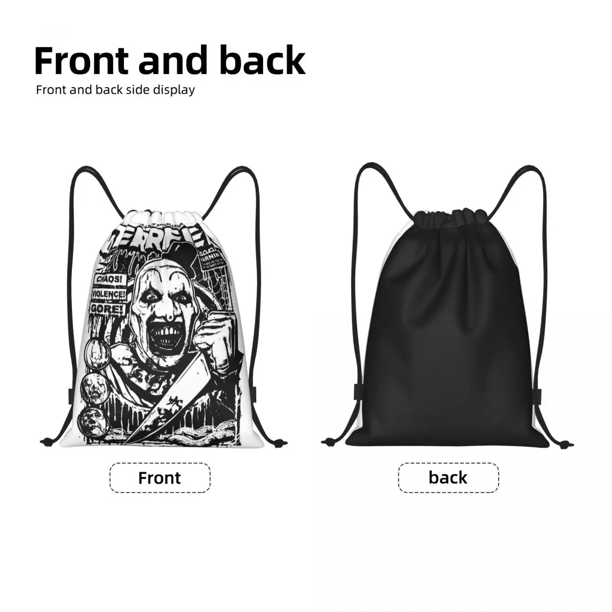 Terrifier Drawstring Backpack Women Men Gym Sport Sackpack Portable Horror Movie Halloween Clown Training Bag Sack