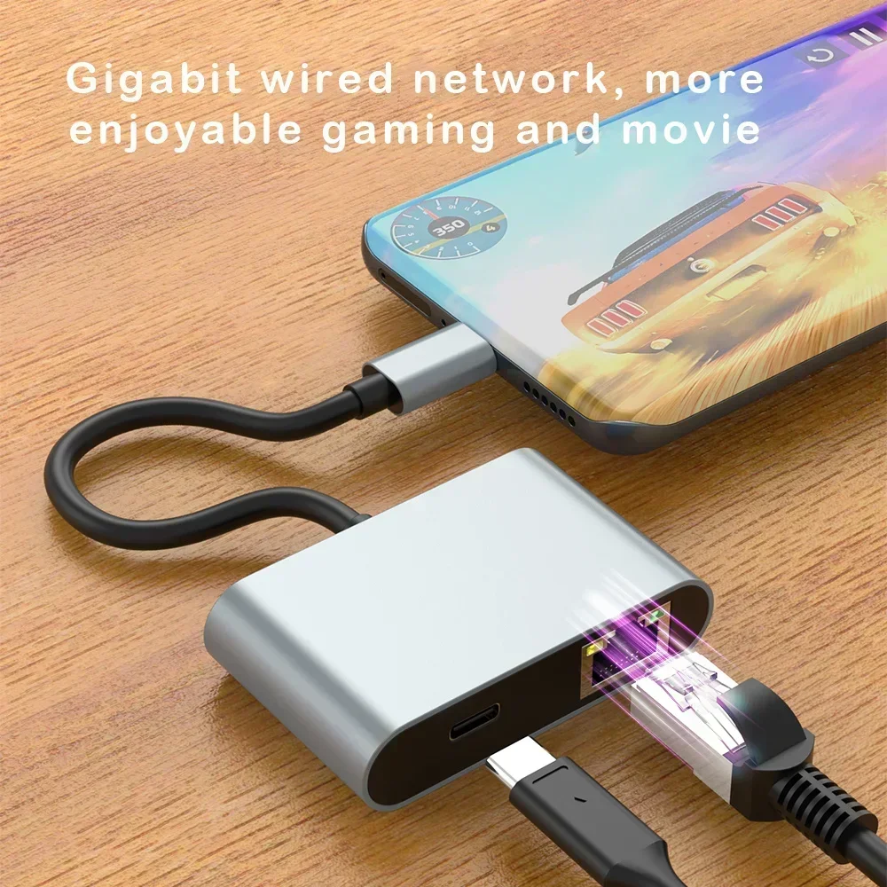 Adattatore di rete LAN Ethernet 1000Mbps Adattatore Gigabit USB C da tipo C a RJ45 Porte PD tipo C da 60 W e 2 porte USB 3.0