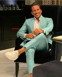 2022 Mint Green Mens smokingi ślubne dwuprzyciskowy klapa zamknięta odzież dla pana młodego biznes na imprezę bal Best Men Blazer garnitur (kurtka + spodnie)