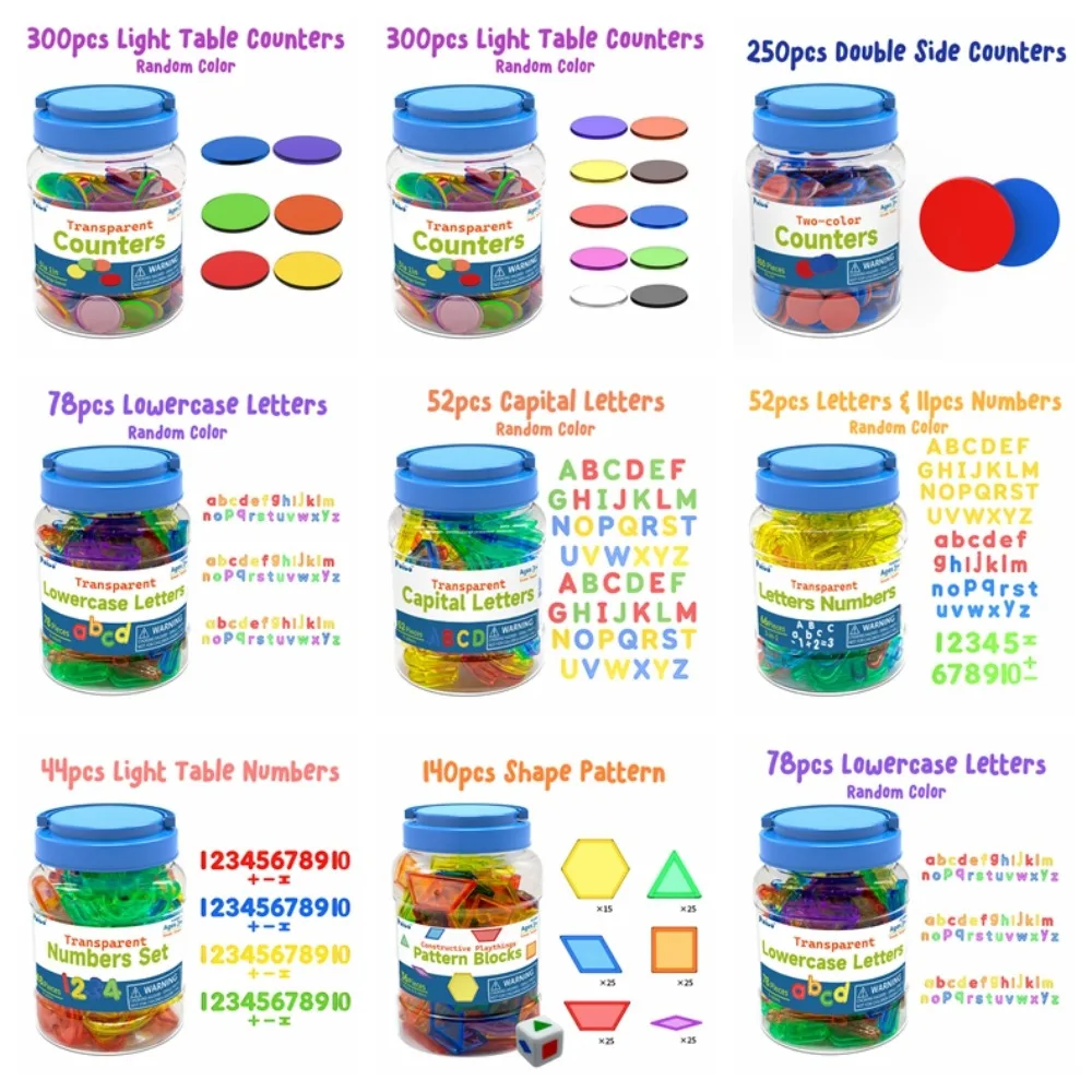 Alfabeto Montessori mesa ligera juguetes formas latas de almacenamiento letras números ayuda números coloridos número juguetes Montessori