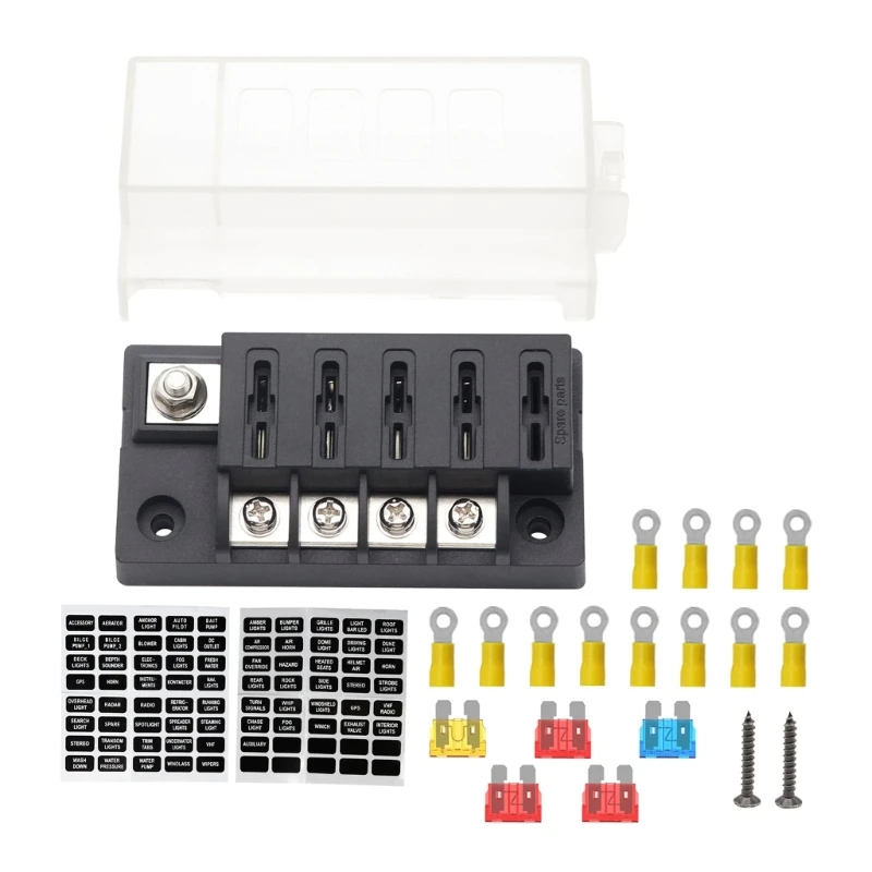 100A 4 Way Blade Fuses Block Fuses Box with Positive Power Inputs Negative Bus,4 Circuit Fuses Holder ATC/ATOFuses Block