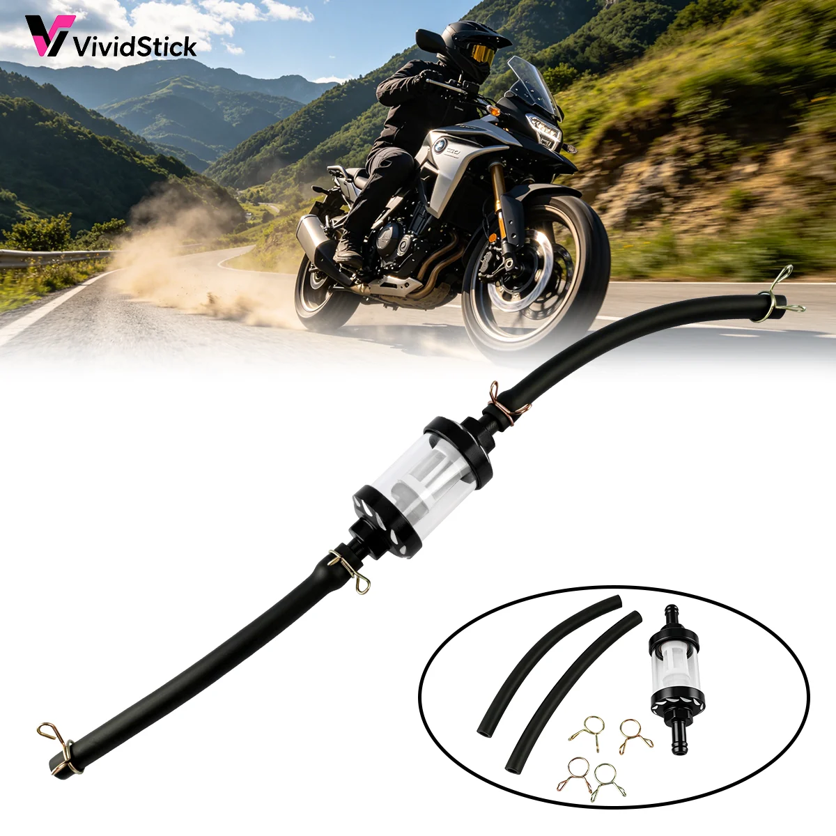 8mm CNC Clear Inline Fuel Filter With Hose Clamps For Honda Yamaha Dirt Bike Scooter Petrol Fuel System Replacement Spare Parts