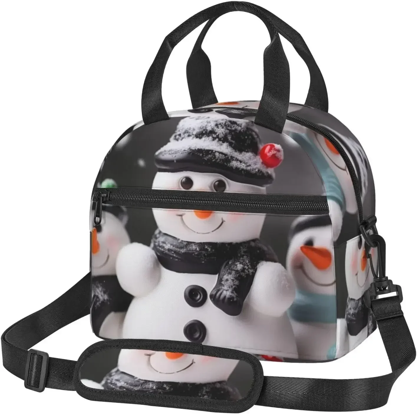 

Cute Snowman Print Lunch Box For Women Men Reusable Insulated Cooler Portable Tote Bag Large Capacity Container