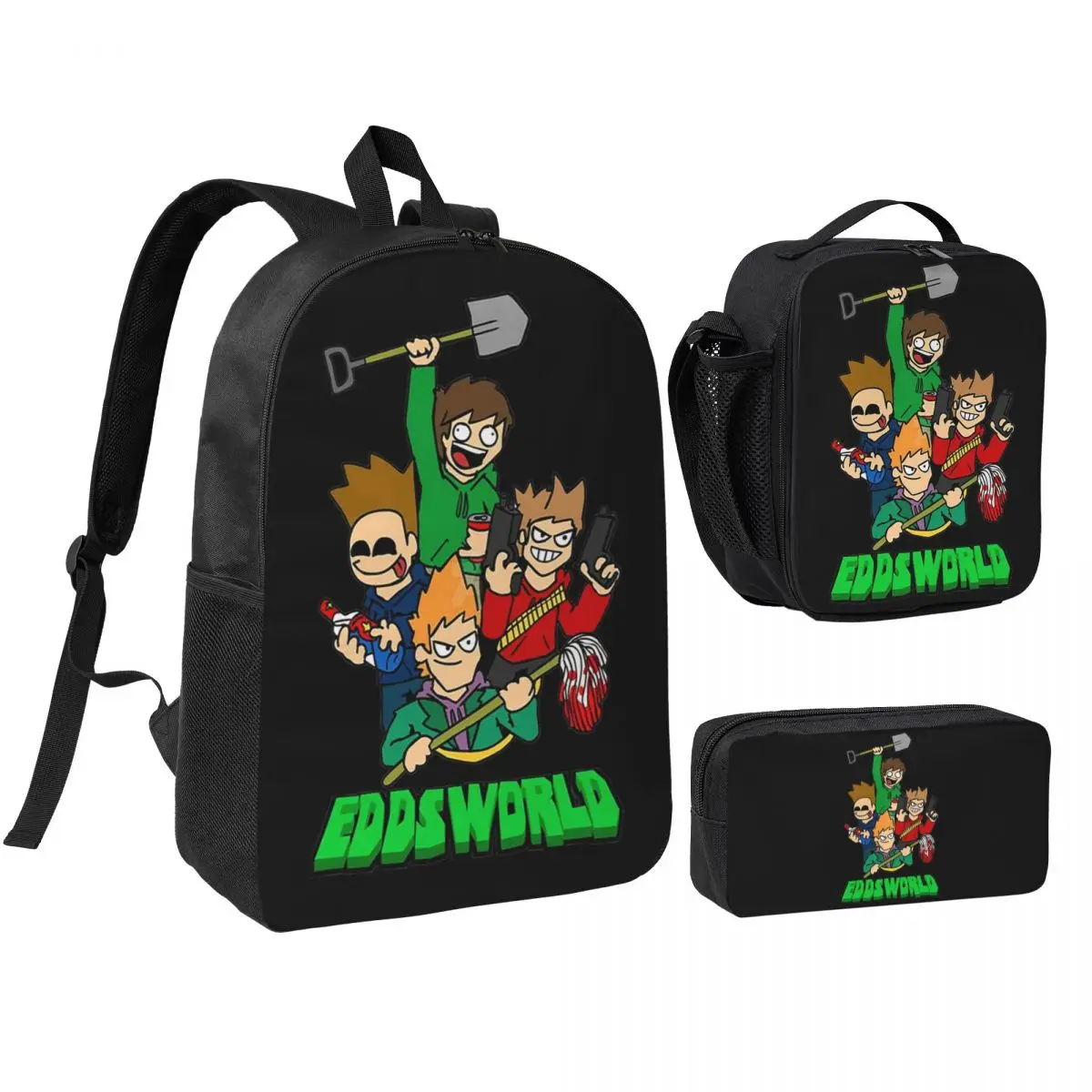 

Eddsworld Backpack Boys Girls BookBag School Bag Shoulder Bags 3ps Insulated Lunch Bag Pencil Case