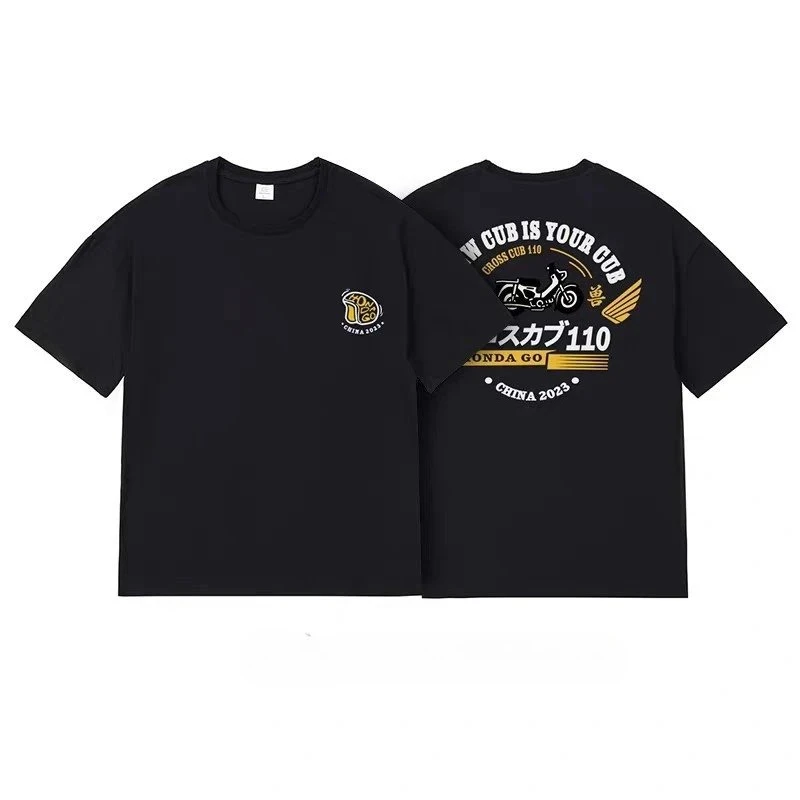 

Мужская летняя футболка с короткими рукавами из чистого хлопка с мотоциклетным принтом и скутером Honda CC110