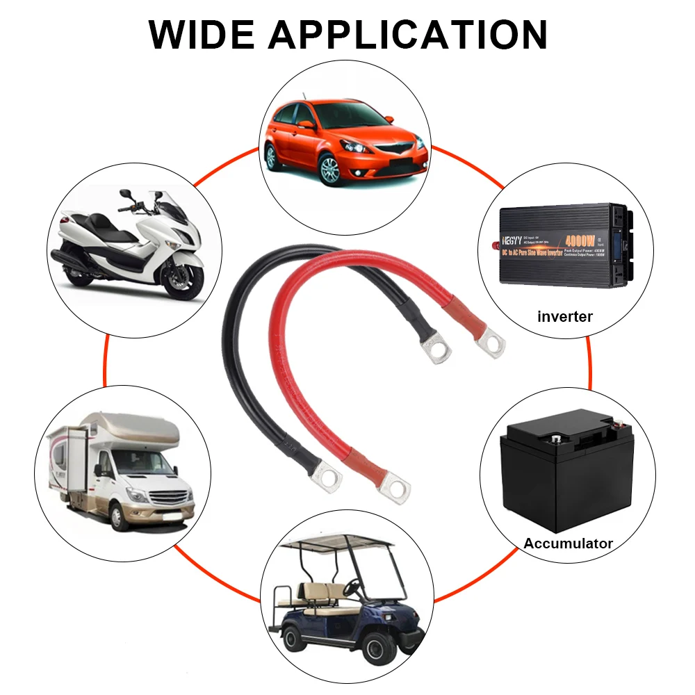 30cm Car Battery Connection Line Cable 2AWG Soft Silicone Tinned Copper Wire With M8 Connecting Piece For Inverter Car Solar