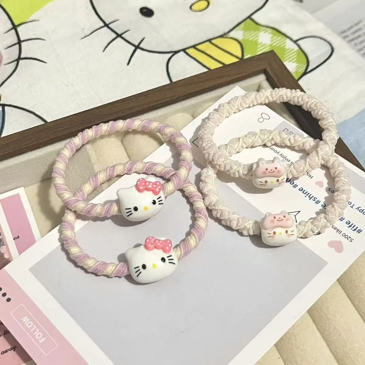 Cute Hello Kitty Pink Ins Bow KT Hair Ring Headband Cartoon Rubber Band Girl Hair Accessories Student Hair Rope Makeup Decor Toy view 6