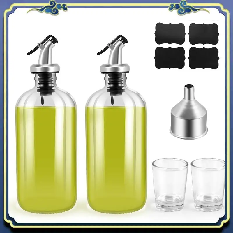 A56P-16Oz Glass Mouthwash Dispenser With Pour Spout Funnel And Labels Reusable Mouthwash Bottles Container