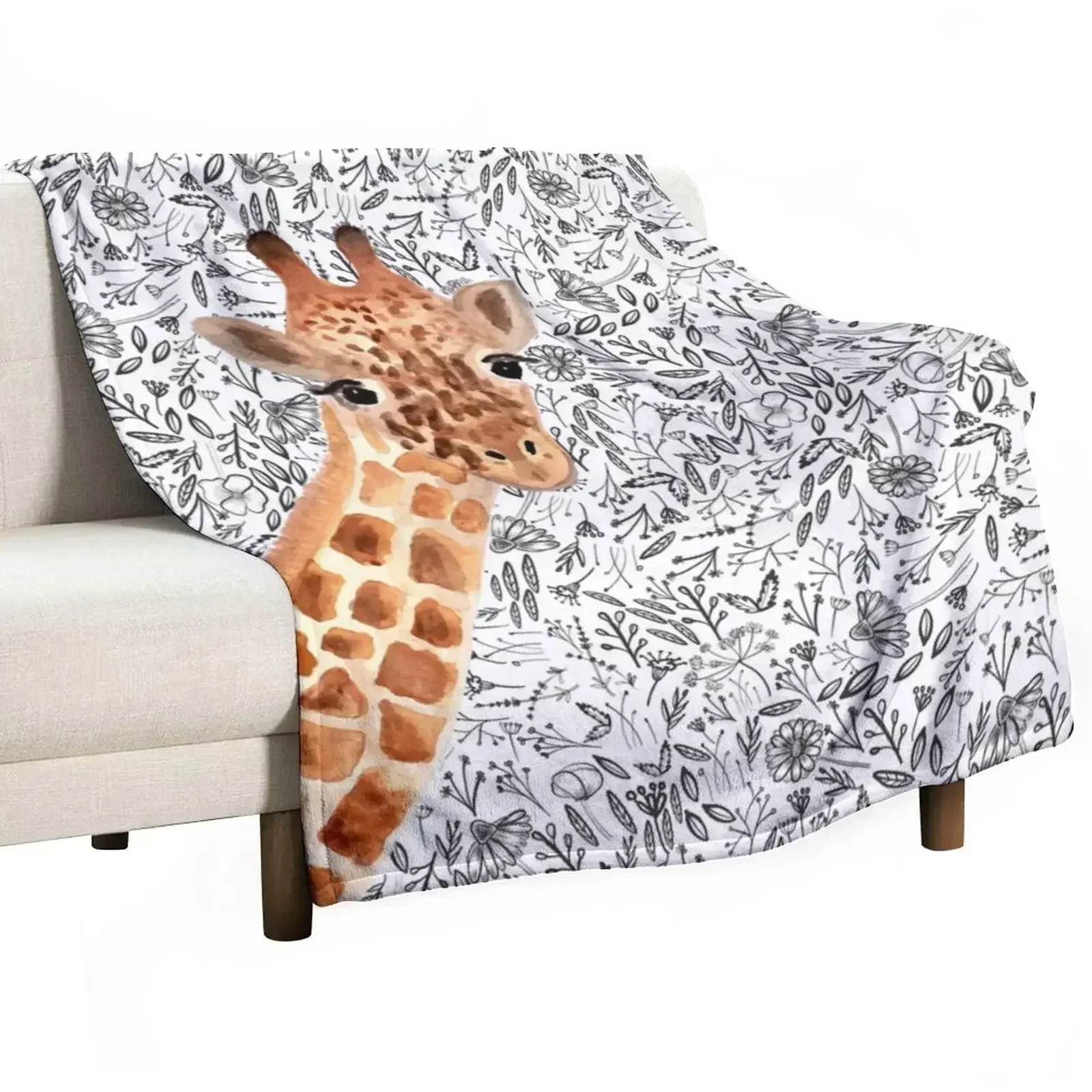 Watercolor Giraffe Throw Blanket for winter Flannel Fabric Blankets