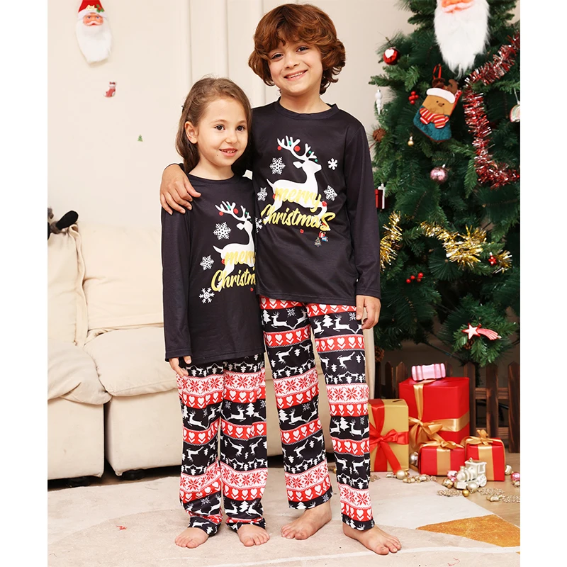 2024 Family Christmas Matching Outfits Adults Kids Pajamas Clothes Set Family Look Dad Mommy And Me Xmas Moose Sleepwear Pyjamas