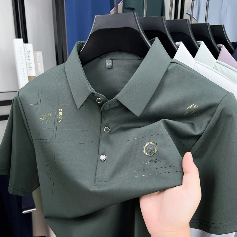 Men's Luxury Quality Printed Lapel Polo Shirt Summer Business Casual Short Sleeved Cool Non marking Non iron T-shirt Men's Wear view 5