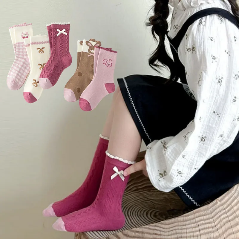 5 Pairs/Lot Spring Autumn Children Cotton Socks Cute Girl Baby Soft Winter 1-12 Years Student Kids Antibiosis Anti-pilling Socks