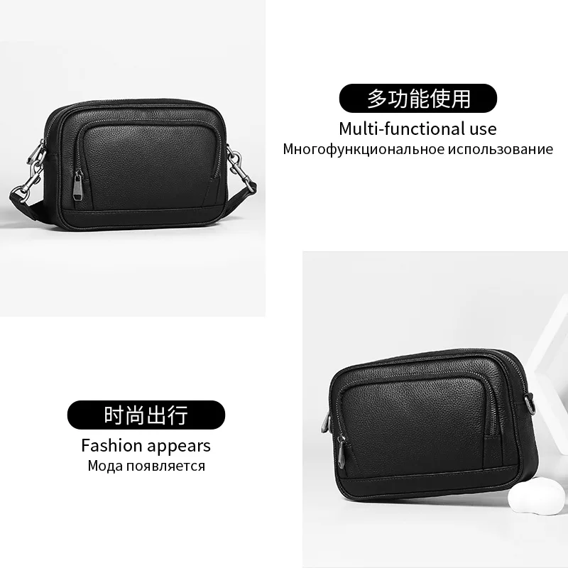 Genuine Leather Men's Crossbody Bag Portable Outdoors Mobile Phone Bag cowhide Shoulder Bag Handbag Stylish Durable Business Bag
