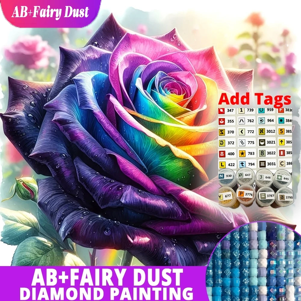 

Fairy Dust AB 5D Diamond Painting Rose DIY Full Square Round Drill Embroidery Flower Mosaic Crafts And Art Supplies Home Decorat