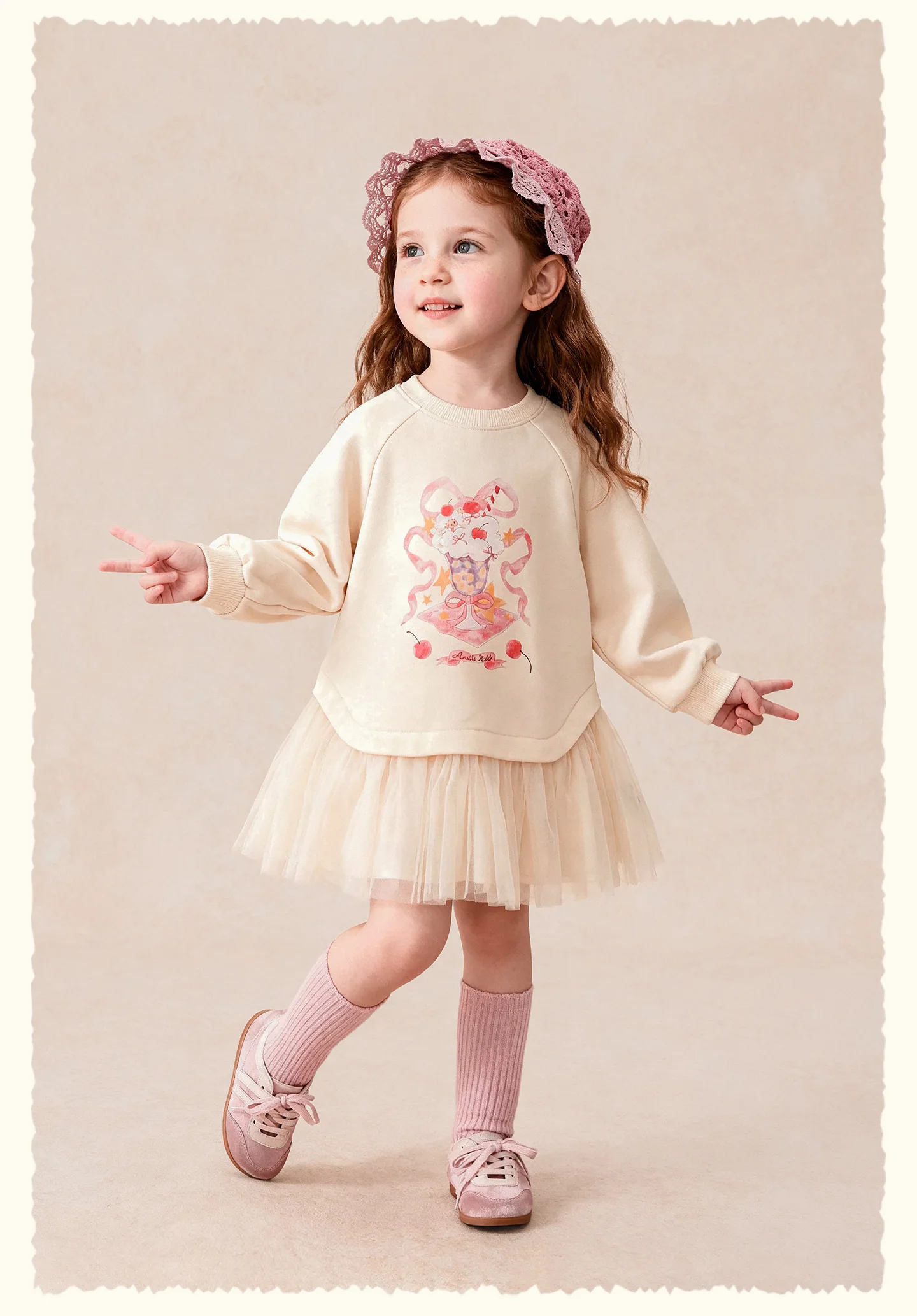 Amila 2026 Herbst Neues Kinder-Mädchen-Mesh-Splice-Kleid Niedliches Eiscreme-Muster Süßes Liebliches Prinzessinnen-Partykleid – Detail 17